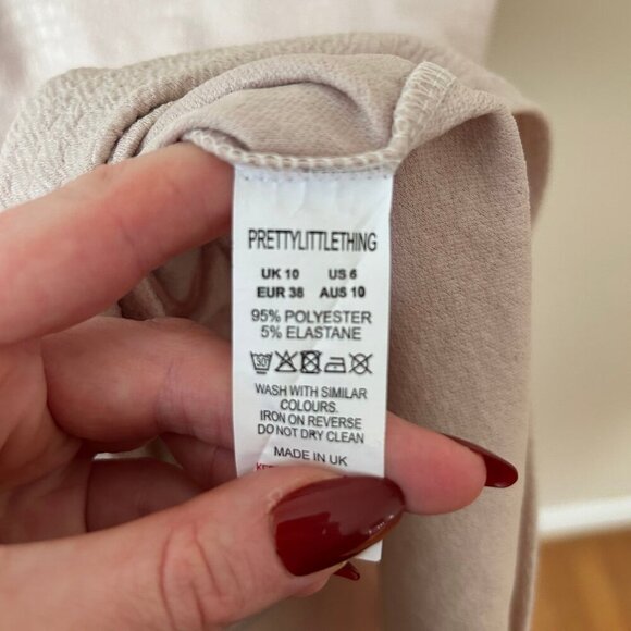 PrettyLittleThing Nude Ivory Bodycon Mini Sleeveless Shimmer Dress Womens Size 6 - Picture 4 of 6